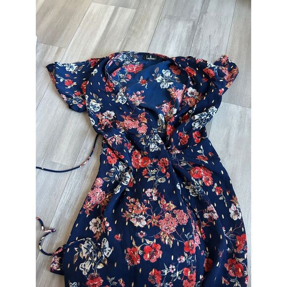 Lulus Divine Days Wrap Maxi Dress Womens S Floral Print Navy Blue Adjustable - Picture 9 of 10